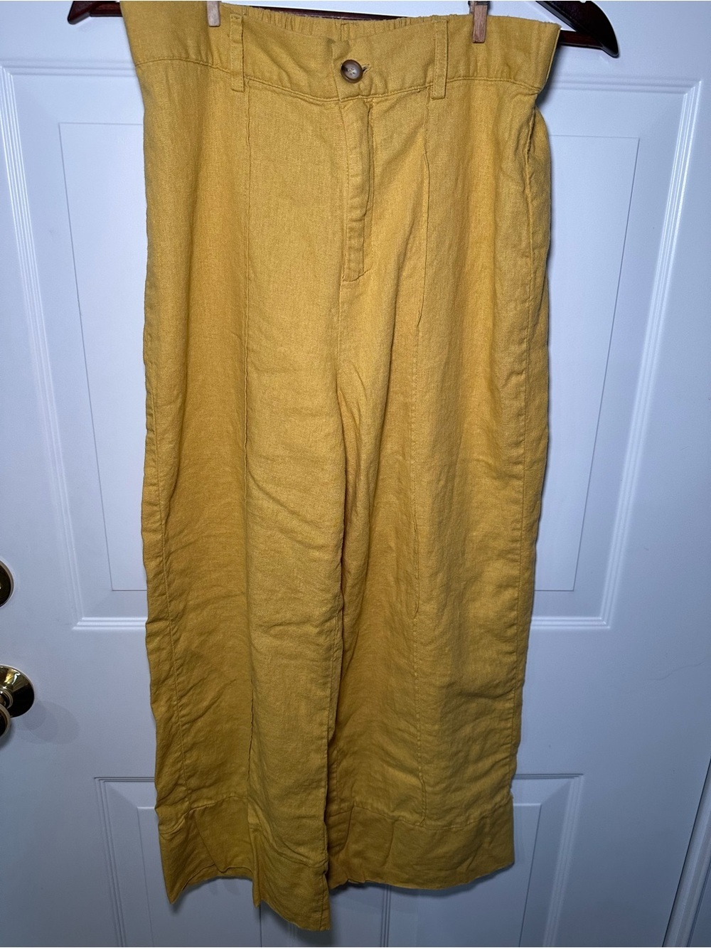 Joie Mustard Yellow Linen Blend Wide Leg Cropped Pants High Rise Size M - Picture 2 of 8